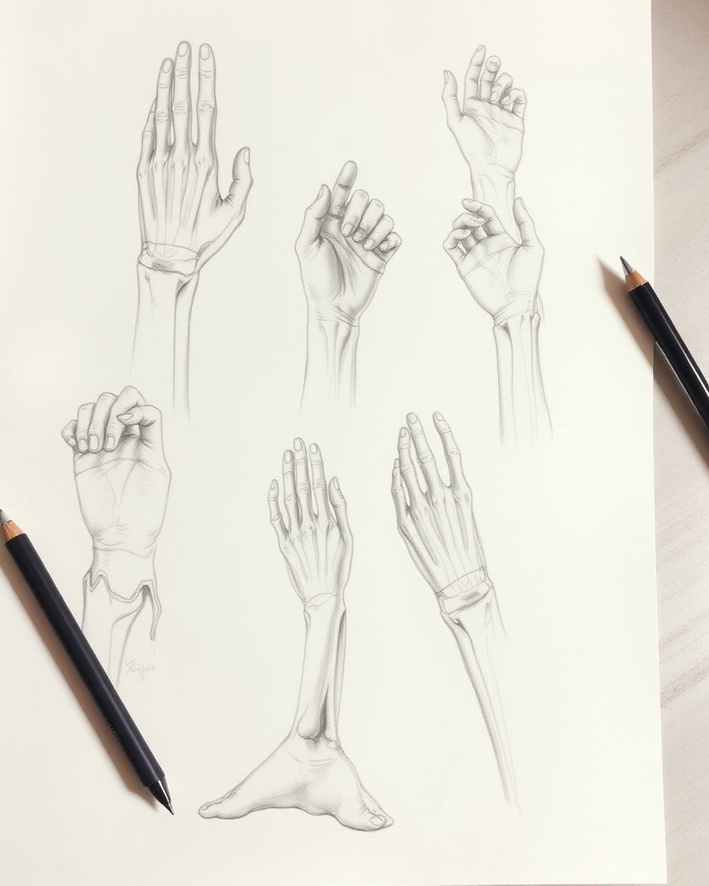 Anatomy sheet study of hands and feet by Laiba Khursheed