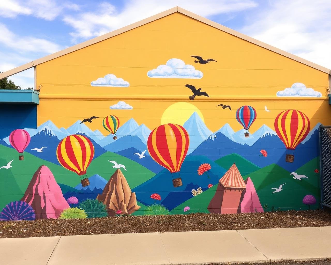 Playground mural with hot air balloons by Laiba Khursheed