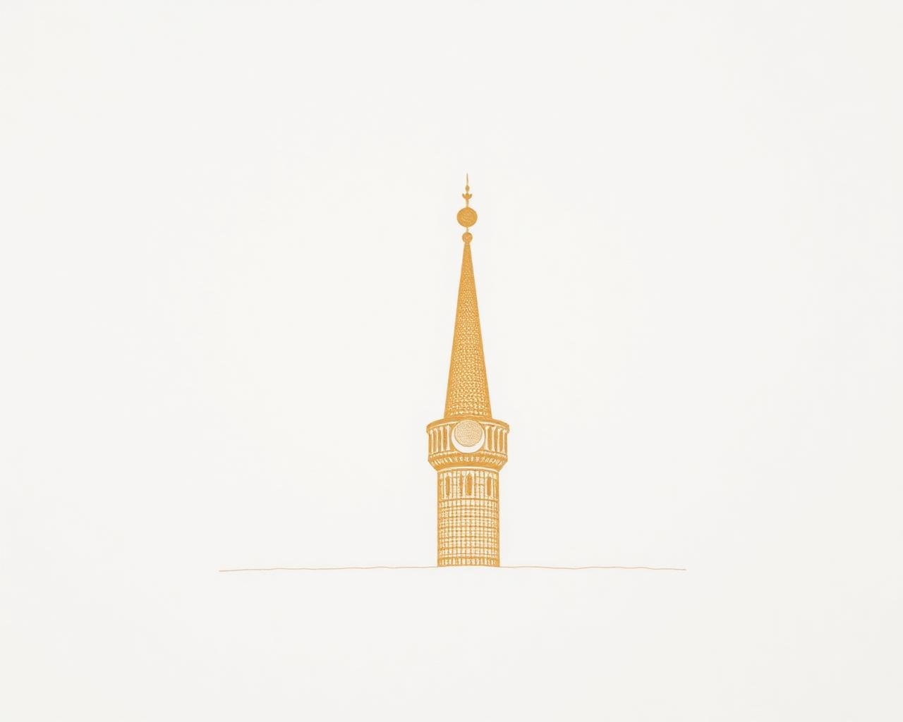 Etching print of a minaret by Laiba Khursheed